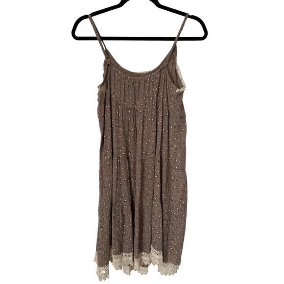 Sacred Threads Dress Size ML Brown Sleeveless Floral Crochet Trim Knee Length - Picture 4 of 11